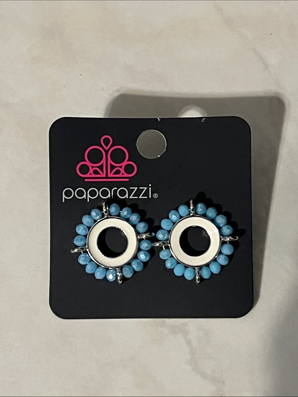 Paparazzi Blue and White Circle Beaded Stud Earrings